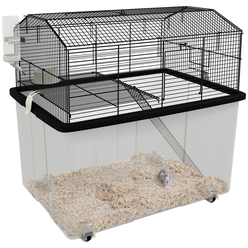 PawHut Hamster Cage, Two-Tier Gerbil Cage w/ Deep Bottom, Ramp, Food Dish