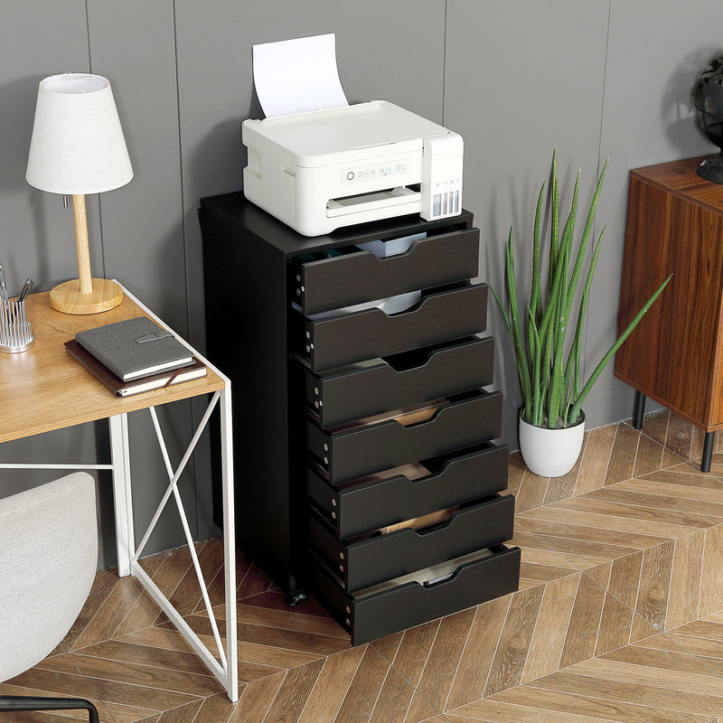 Vinsetto Mobile Filing Cabinet, 7-drawer File Cabinet with Wheels, Black