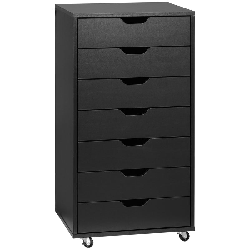 Vinsetto Mobile Filing Cabinet, 7-drawer File Cabinet with Wheels, Black