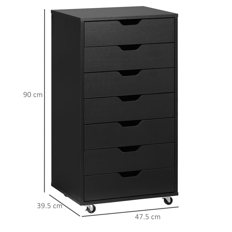 Vinsetto Mobile Filing Cabinet, 7-drawer File Cabinet with Wheels, Black