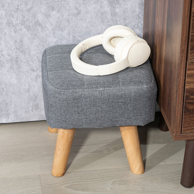 HOMCOM Grey Modern Footstool, Fabric Foot Rest with Rubber Wood Legs