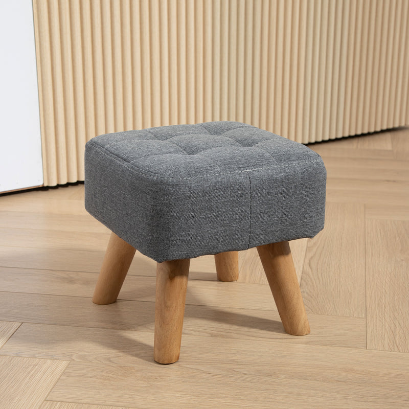 HOMCOM Grey Modern Footstool, Fabric Foot Rest with Rubber Wood Legs