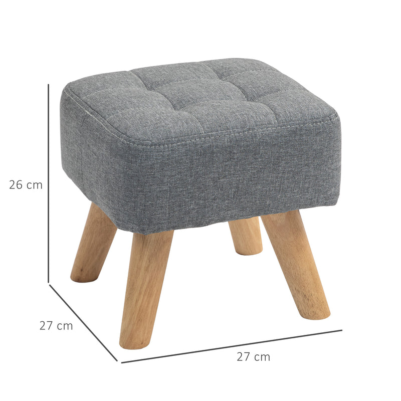 HOMCOM Grey Modern Footstool, Fabric Foot Rest with Rubber Wood Legs