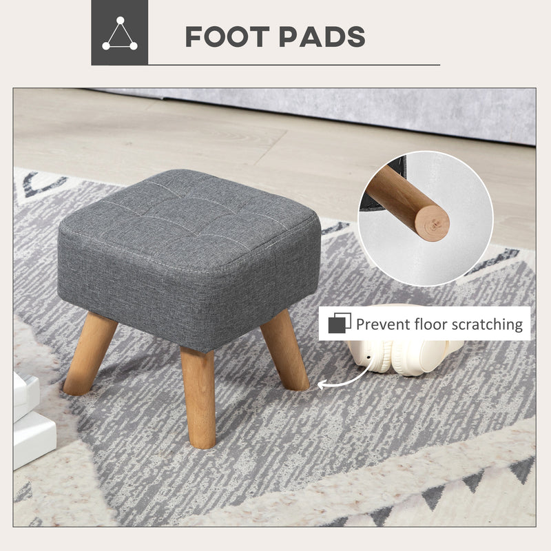 HOMCOM Grey Modern Footstool, Fabric Foot Rest with Rubber Wood Legs