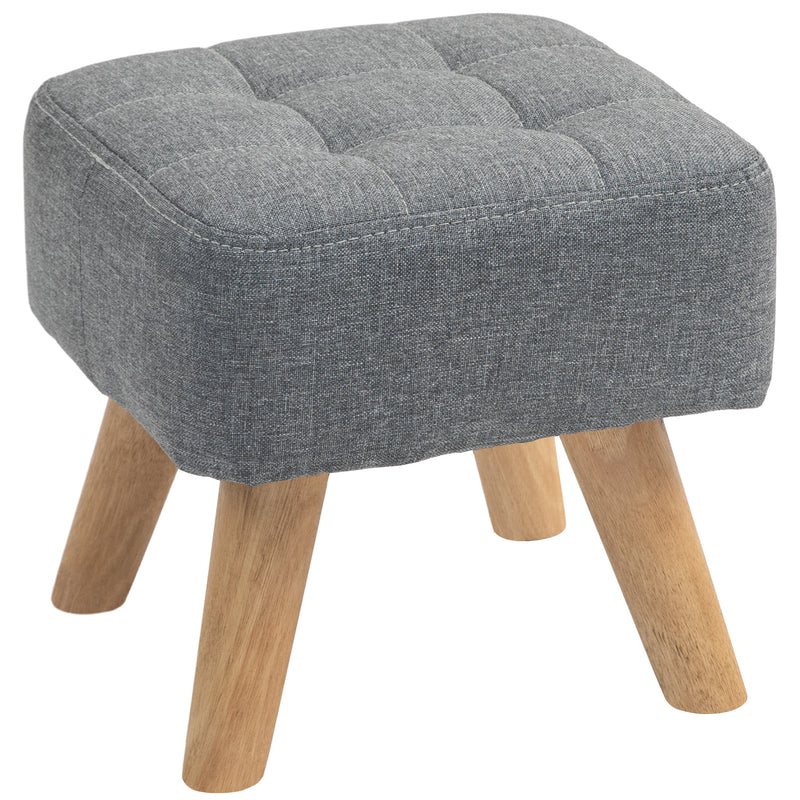 HOMCOM Grey Modern Footstool, Fabric Foot Rest with Rubber Wood Legs