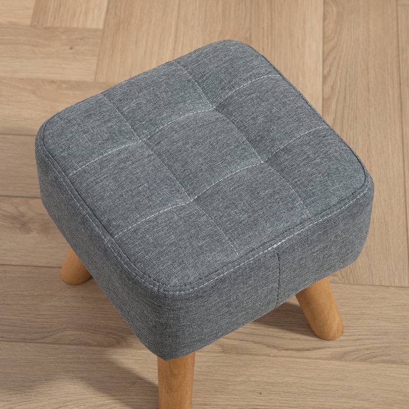 HOMCOM Grey Modern Footstool, Fabric Foot Rest with Rubber Wood Legs