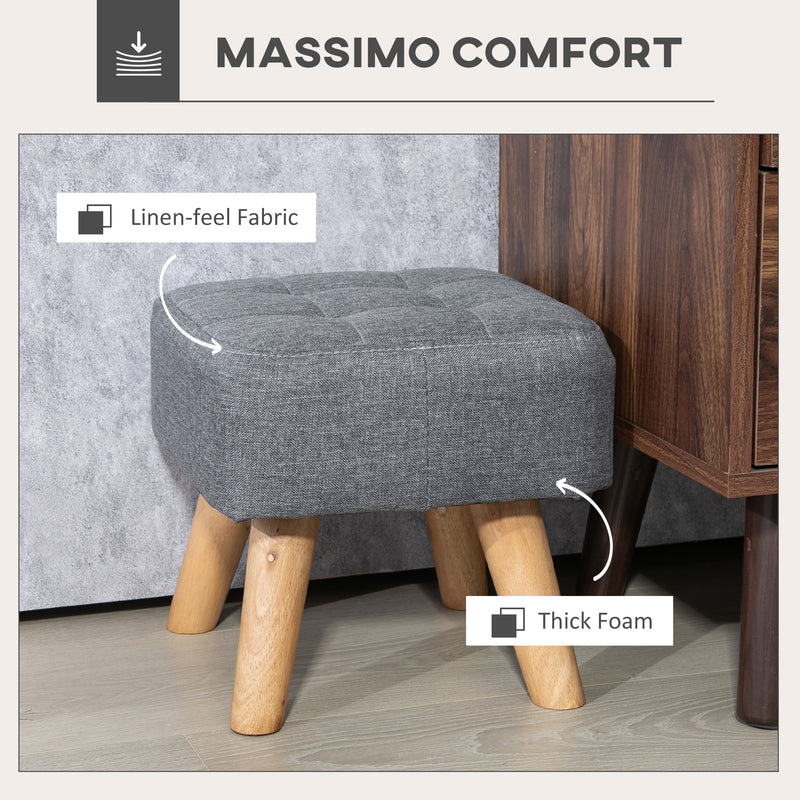 HOMCOM Grey Modern Footstool, Fabric Foot Rest with Rubber Wood Legs