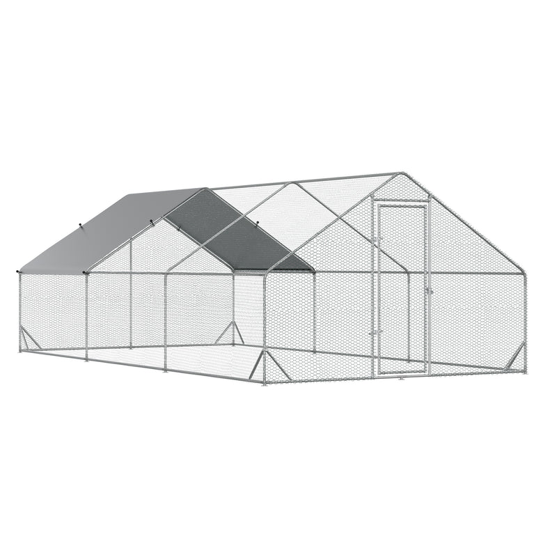 PawHut Walk In Chicken Run Large Galvanised Chicken Coop w/ Cover 6 x 3 x 2m