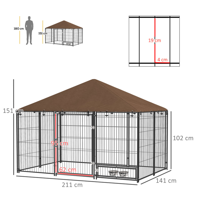 PawHut Outdoor Dog House Kennel with Canopy Top & Lock Rotating Bowl Holder