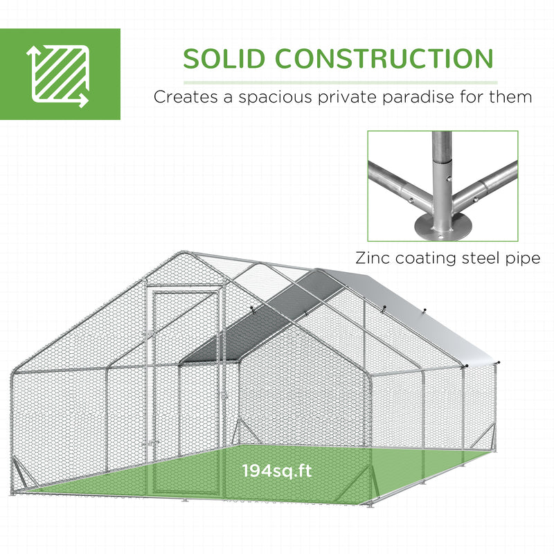 PawHut Walk In Chicken Run Large Galvanised Chicken Coop w/ Cover 6 x 3 x 2m