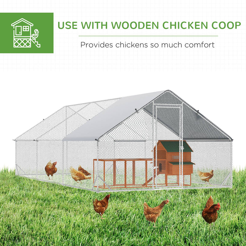 PawHut Walk In Chicken Run Large Galvanised Chicken Coop w/ Cover 6 x 3 x 2m