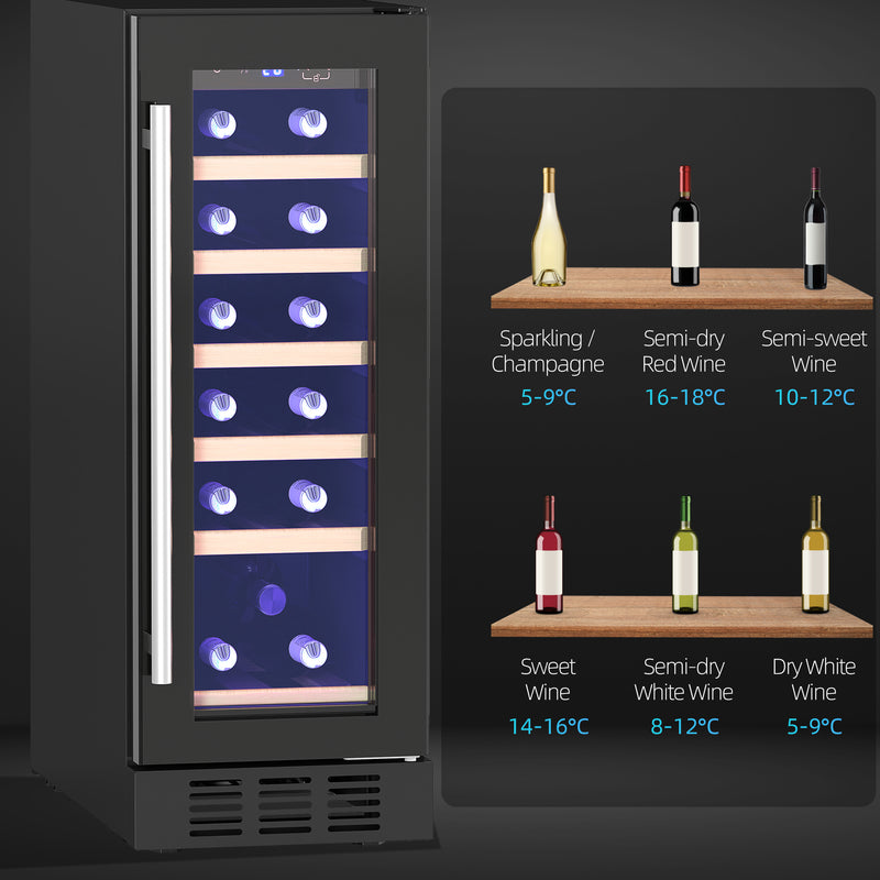 HOMCOM Freestanding / Built-in Wine Cooler Fridge, 19 Bottle, Black