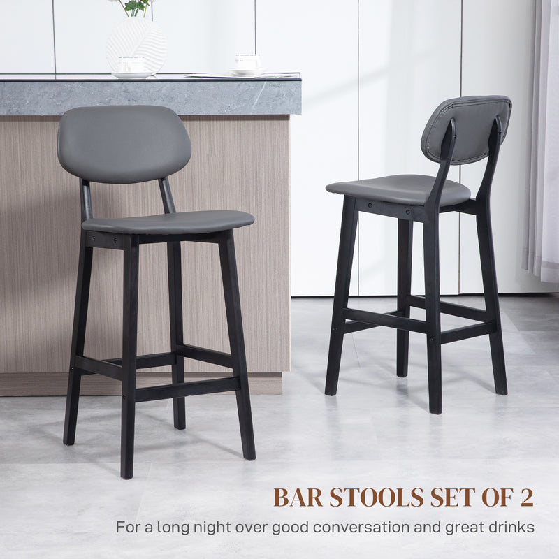 HOMCOM Breakfast Bar stools Set of 2 with PU Leather Cover, Wood Legs, Dark Grey