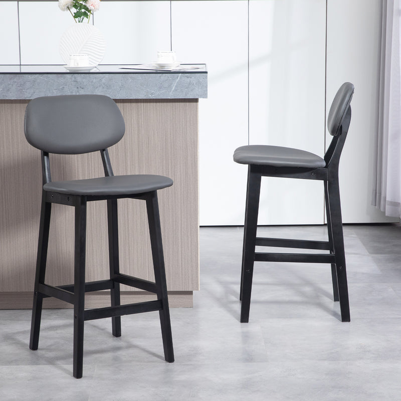 HOMCOM Breakfast Bar stools Set of 2 with PU Leather Cover, Wood Legs, Dark Grey