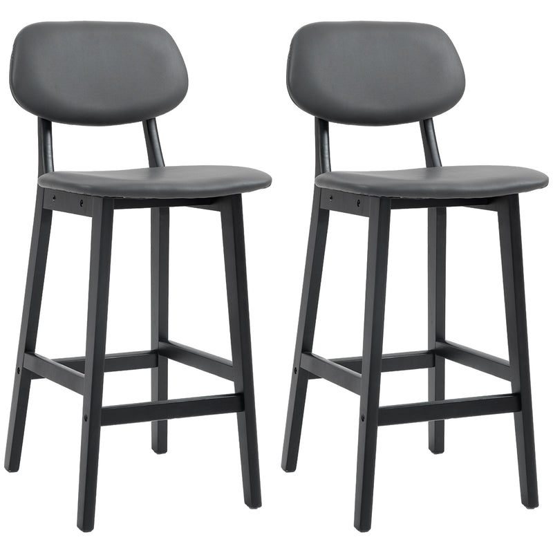 HOMCOM Breakfast Bar stools Set of 2 with PU Leather Cover, Wood Legs, Dark Grey