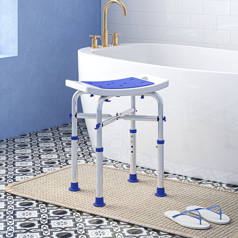 HOMCOM Adjustable Shower Stool with Foot Pads for Elderly Disabled Purple