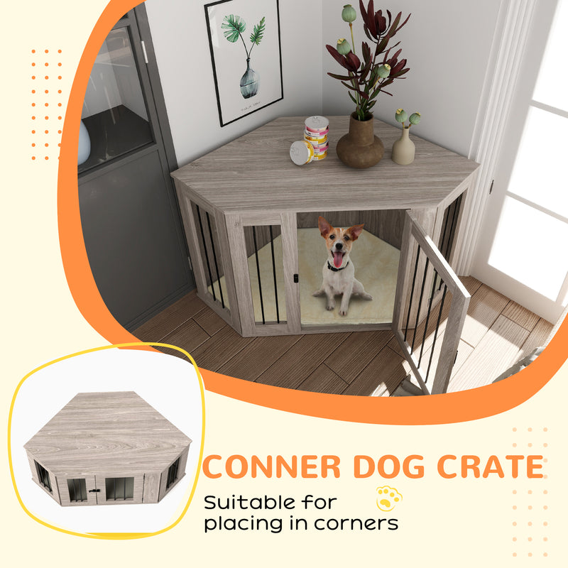 PawHut Dog Crate Furniture w/ Cushion, Door - Walnut Brown