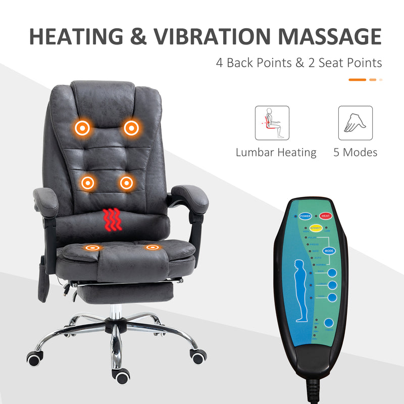 Vinsetto 6 Vibrating Massage Office Chair, 5 Modes High Back Executive  Heated Chair with Reclining Backrest Padded Armrest, Deep Grey