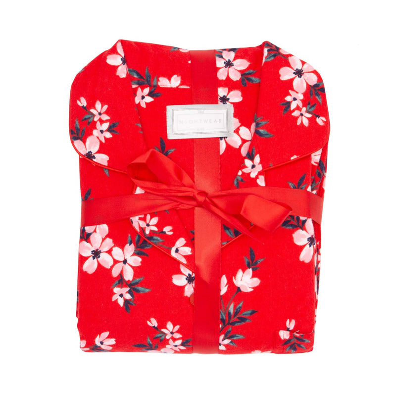 Ladies Floral Flannel Pyjama  - Red