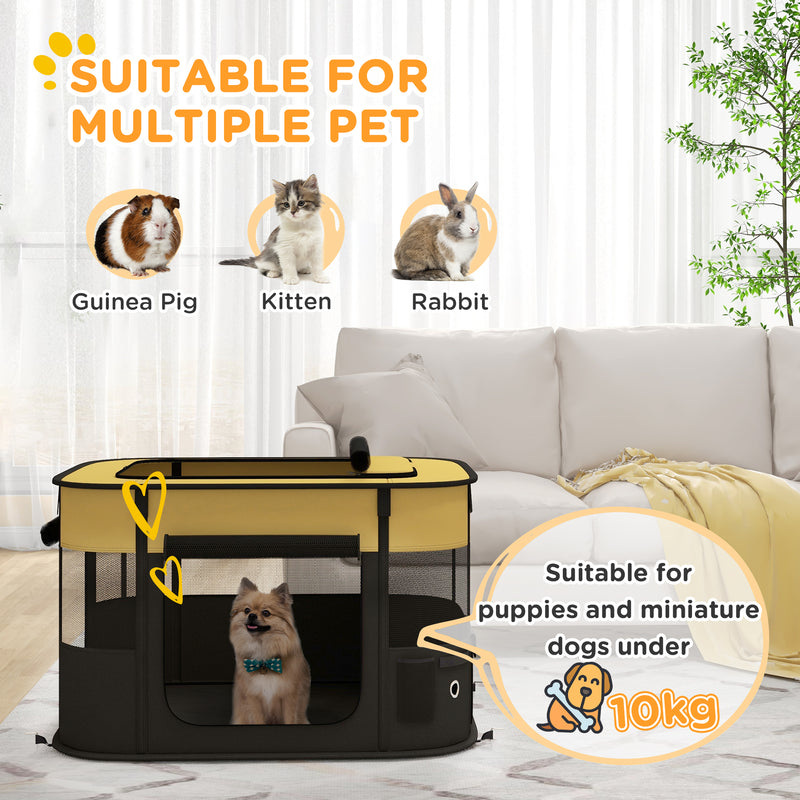 PawHut Portable Dog Pen for Puppies, Rabbits, Kittens, Guinea Pigs - Yellow