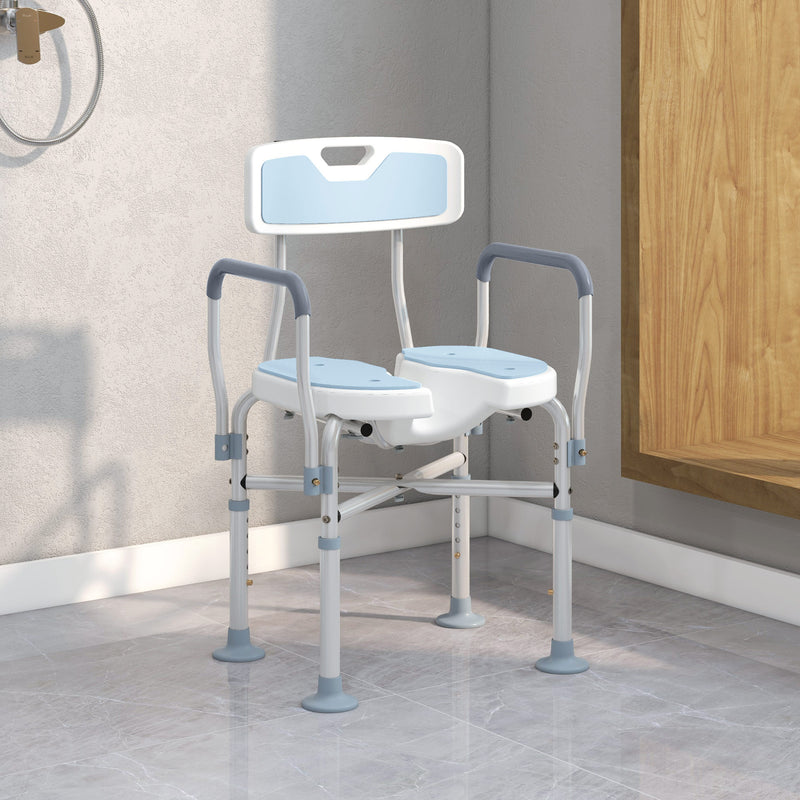 HOMCOM Padded Bath Chair with Slotted Seat and Adjustable Height, Light Blue