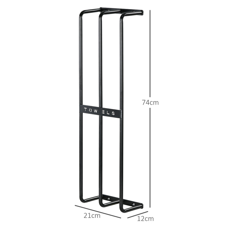 HOMCOM Metal Towel Rack Wall Mounted, 3 Bar Towel Rail for Bathroom, Black