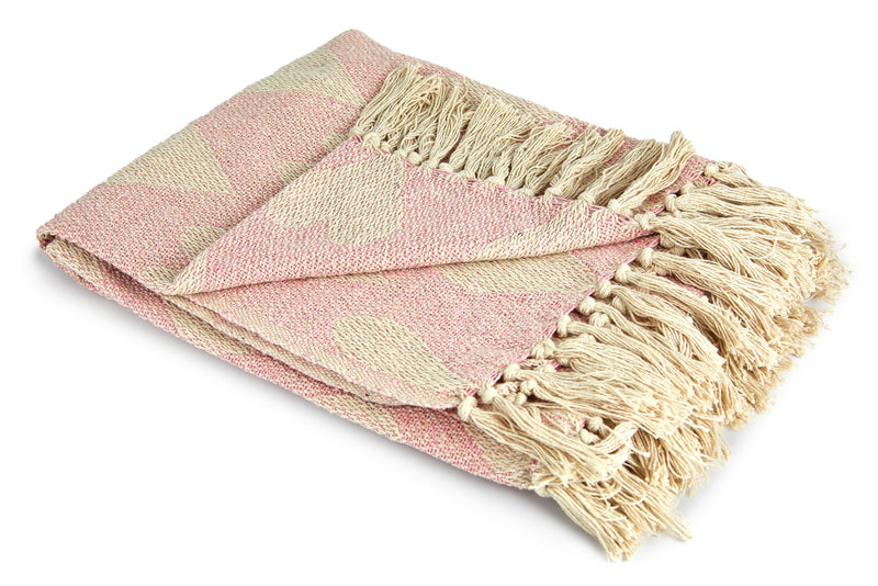 Heart - Recycled Cotton Throw With Heart Design in Blush Pink