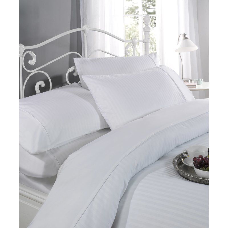 Ritz 300 Thread Count Satin Stripe Duvet Set in White