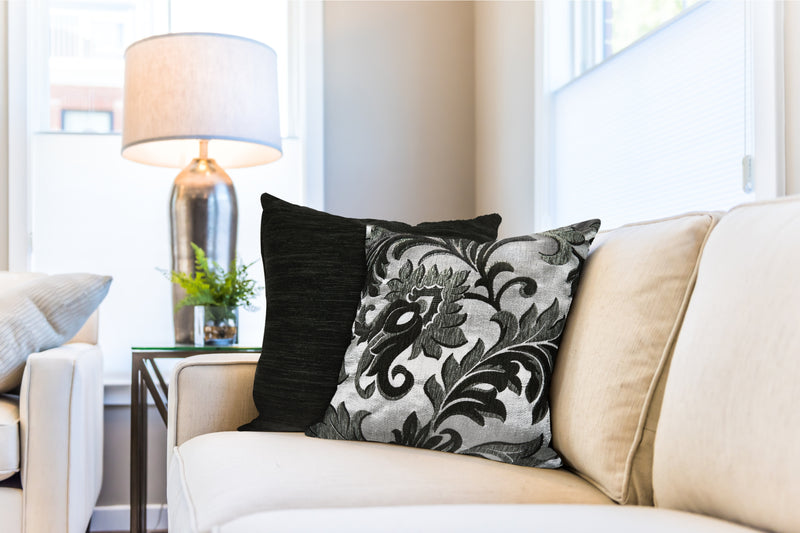 Rome - Damask Chenille Cushion Cover in Black