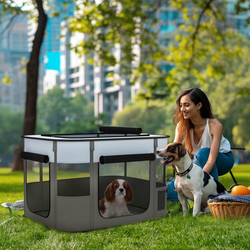 PawHut Portable Dog Pen for Puppies, Rabbits, Kittens, Guinea Pigs - Grey