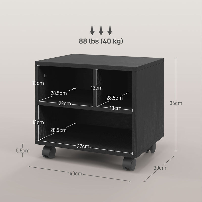 HOMCOM Printer Stand with Storage Printer Cart on Wheels for Home Office Black