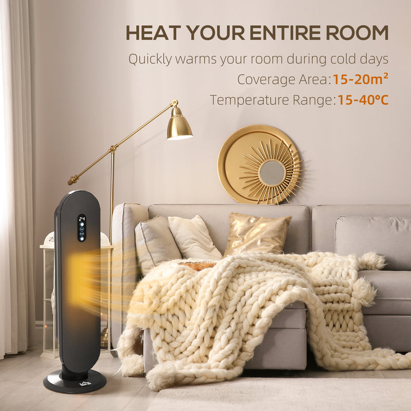 HOMCOM Ceramic Space Heater Tower Heater W/ 45° Oscillation, Black