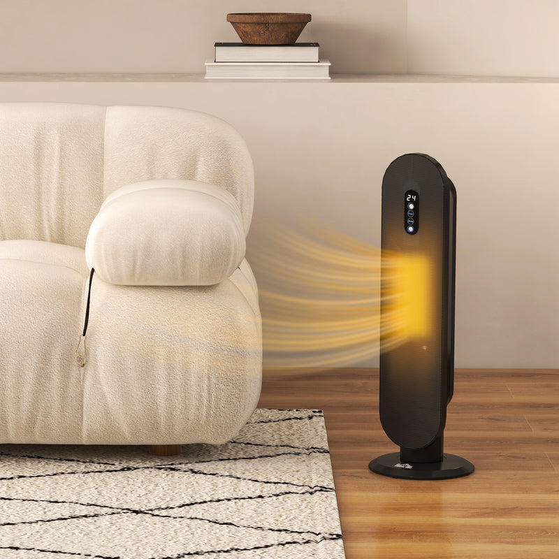 HOMCOM Ceramic Space Heater Tower Heater W/ 45° Oscillation, Black