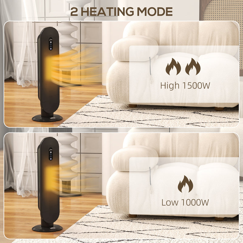 HOMCOM Ceramic Space Heater Tower Heater W/ 45° Oscillation, Black