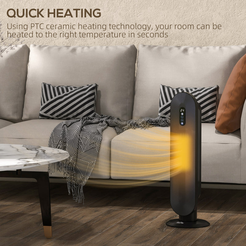 HOMCOM Ceramic Space Heater Tower Heater W/ 45° Oscillation, Black