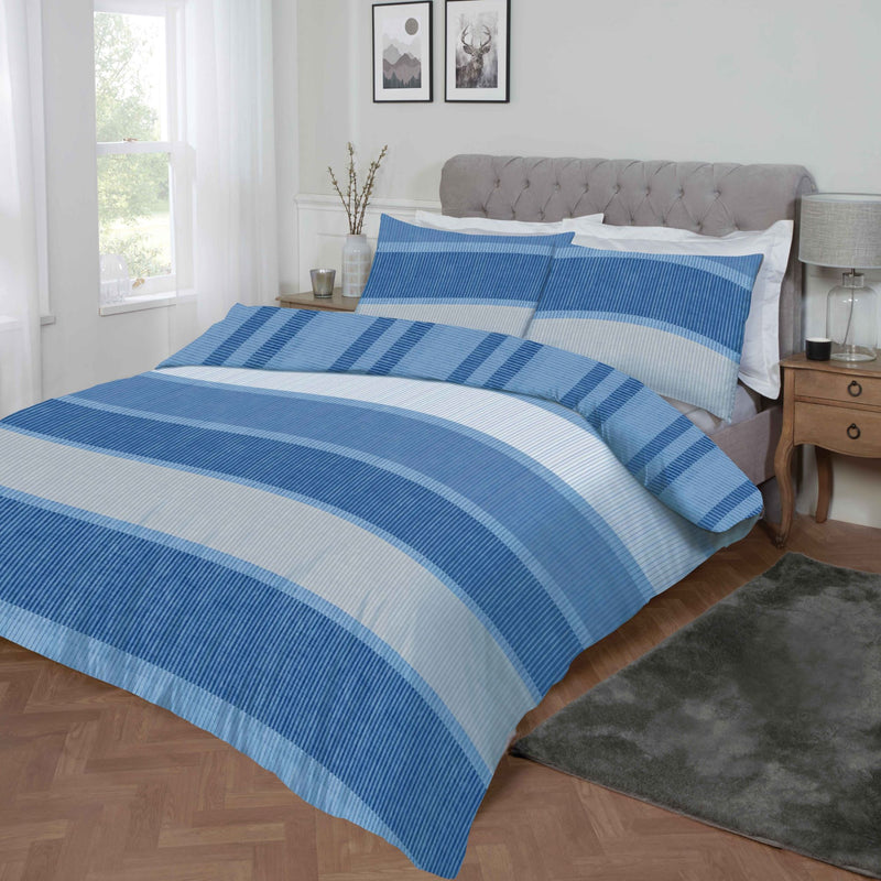 Lewis's Dalton Stripe Brushed Cotton Duvet Set - Blue