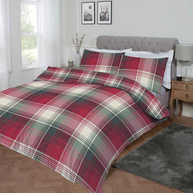 Lewis's Monroe Check Brushed Cotton Duvet Set - Maroon