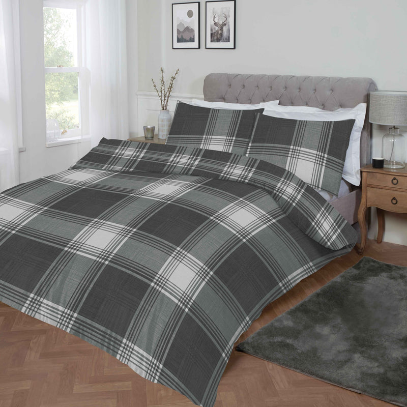 Lewis's Monroe Check Brushed Cotton Duvet Set - Grey