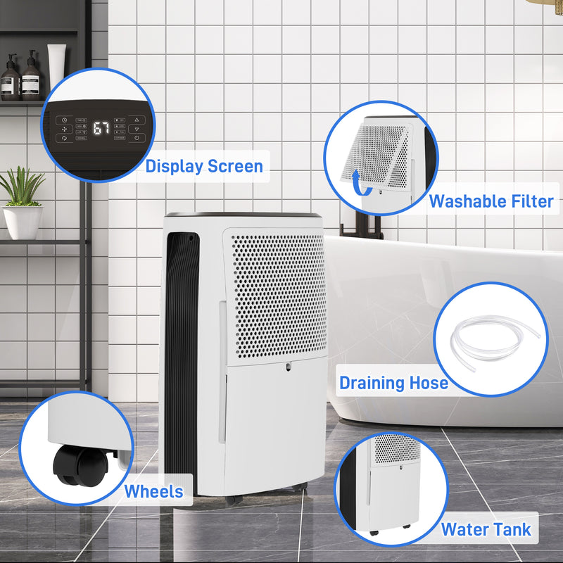 16L/Day Dehumidifier with 4L Water Tank, 24H Timer, Digital Humidity Display