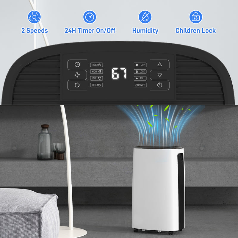 16L/Day Dehumidifier with 4L Water Tank, 24H Timer, Digital Humidity Display