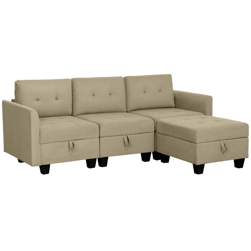 HOMCOM Convertible Modular Sectional Sofa w/ Storage Wood Frame Light Brown