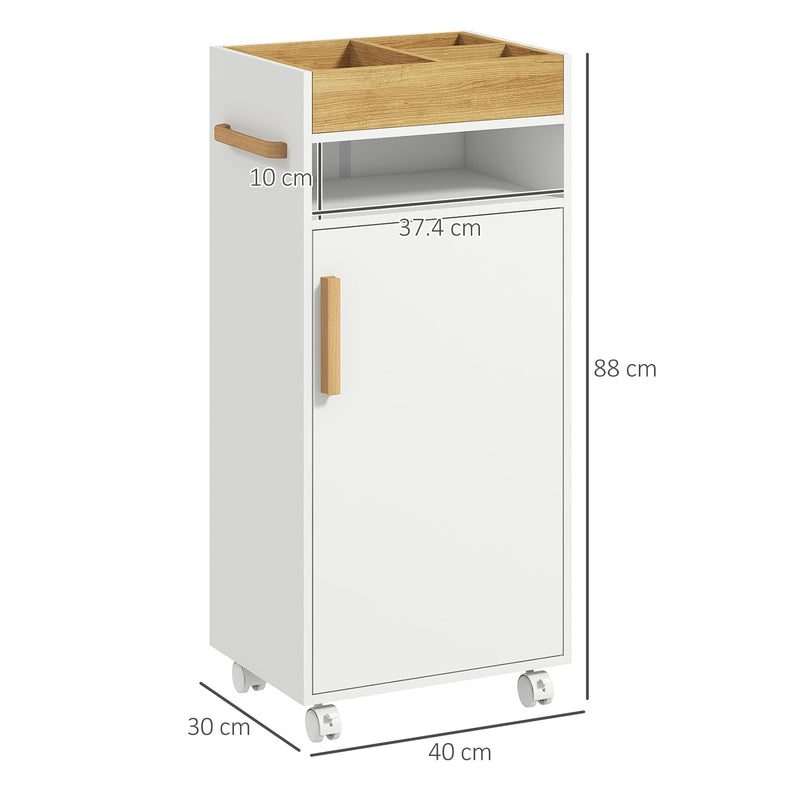 kleankin Bathroom Storage Cabinet with Cushioned Door and Wheels, White