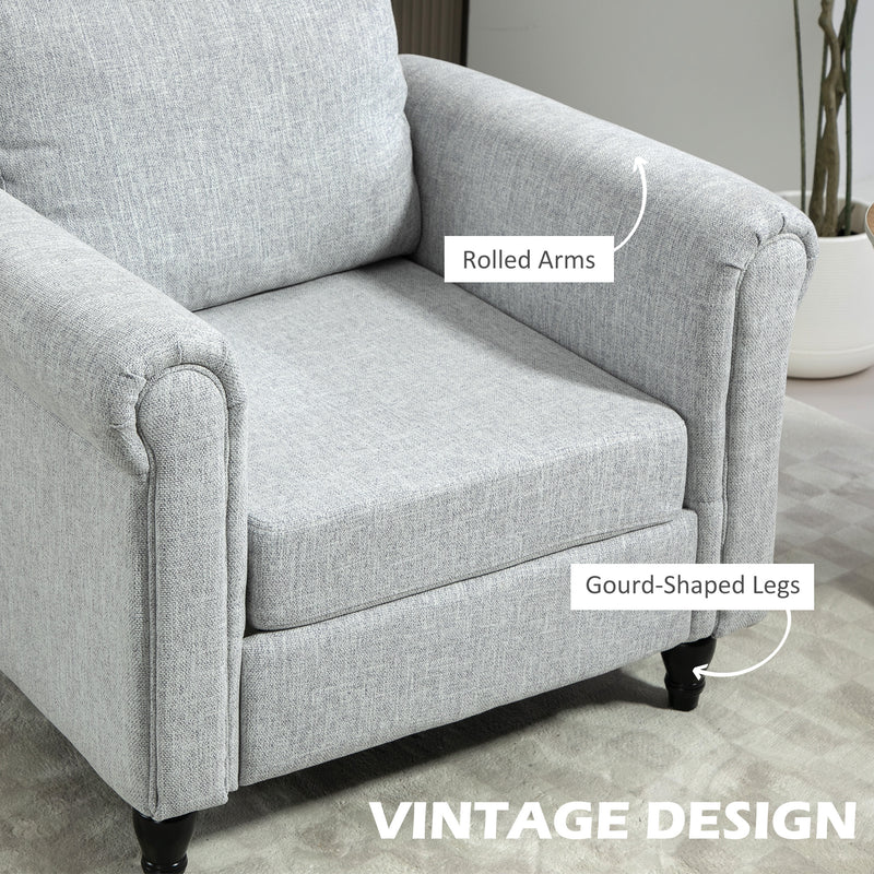 HOMCOM Vintage Armchair Fabric Accent Chair with Wood Legs Light Grey