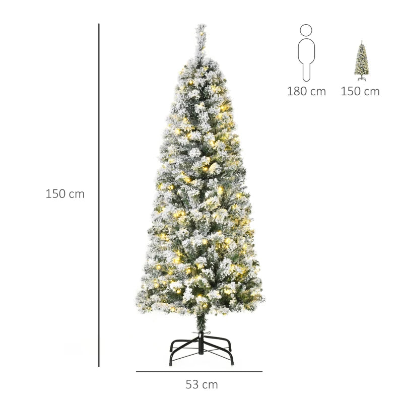 Christmas Time 5FT Prelit Snow Flocked Christmas Tree w/ Light, Indoor Home Xmas Decoration