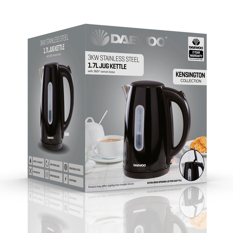 Daewoo Kensington 1.7L Black Jug Kettle 3KW