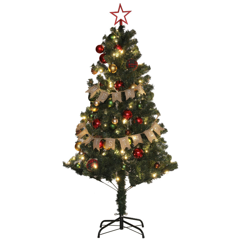 HOMCOM 5ft Artificial Christmas Tree with LED Lights and Red Decorations