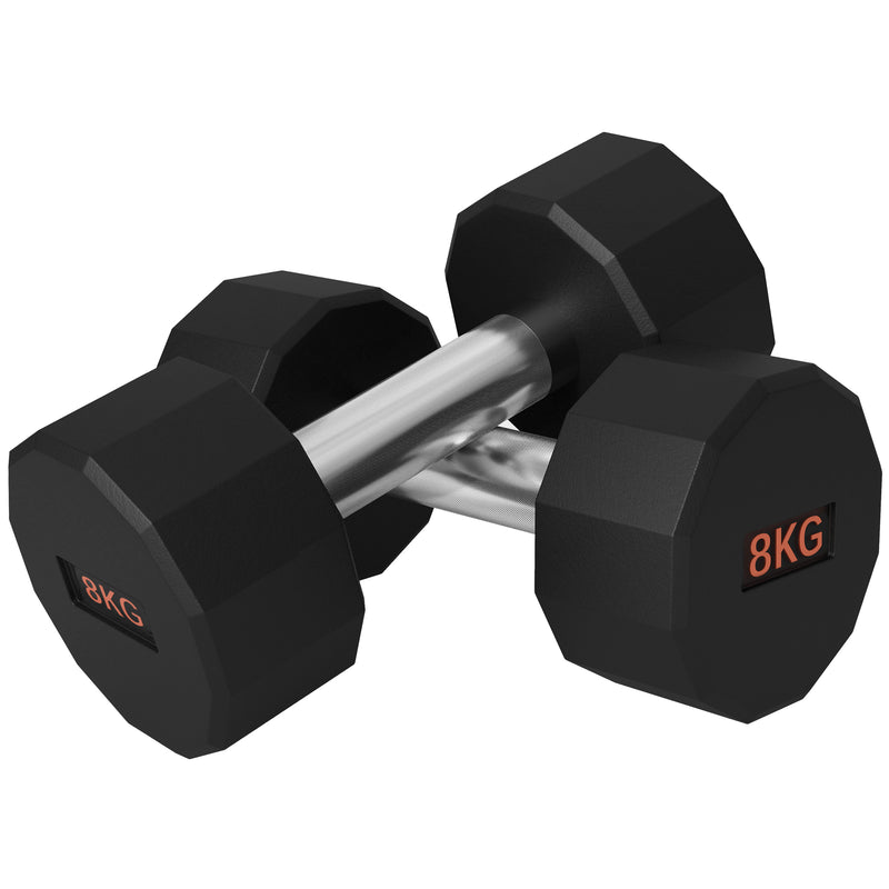 2 x 8kg SPORTNOW Dumbbells Weights Set with 12-Sided Shape and Non-Slip Grip