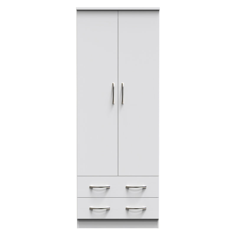 Seville Ready Assembled Wardrobe with 2 Doors and 2 Drawers - White Ash / White Ash