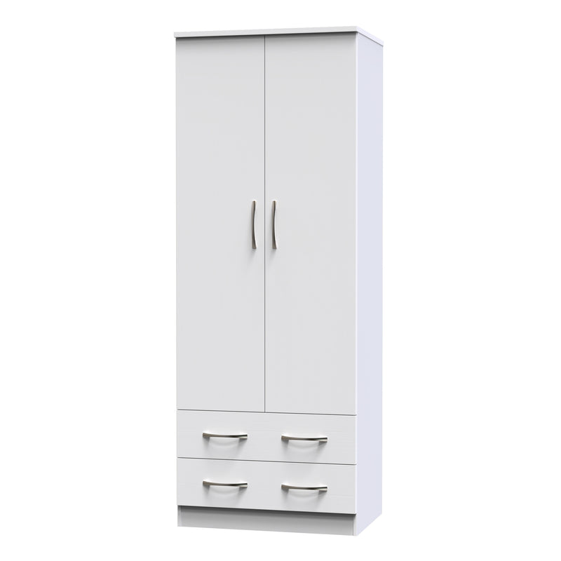 Seville Ready Assembled Wardrobe with 2 Doors and 2 Drawers - White Ash / White Ash