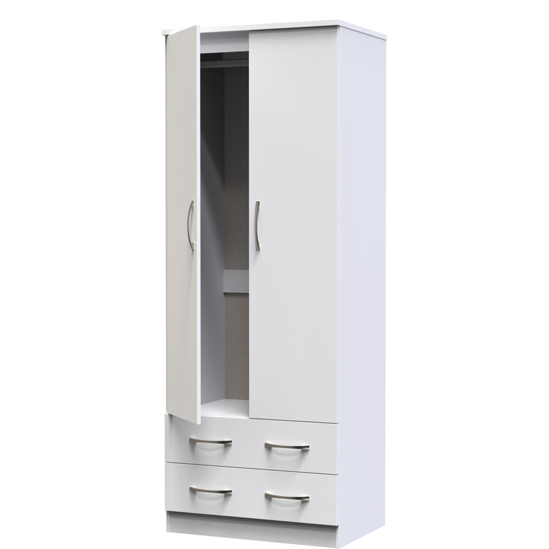 Seville Ready Assembled Wardrobe with 2 Doors and 2 Drawers - White Ash / White Ash